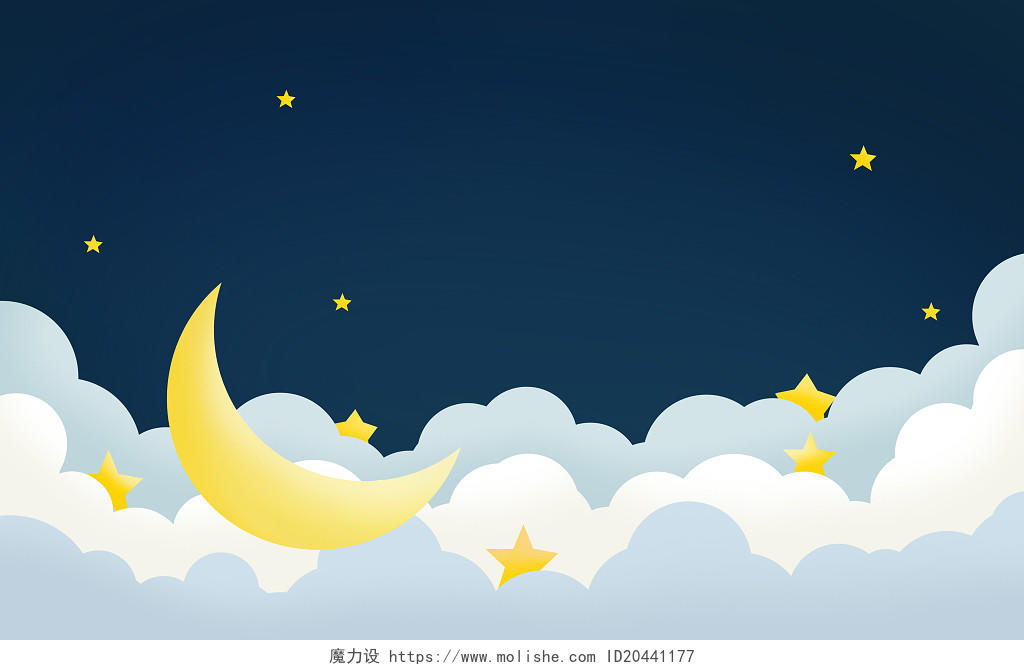 星地球空卡通唯美天空云朵星空云彩月亮星星插画海报背景